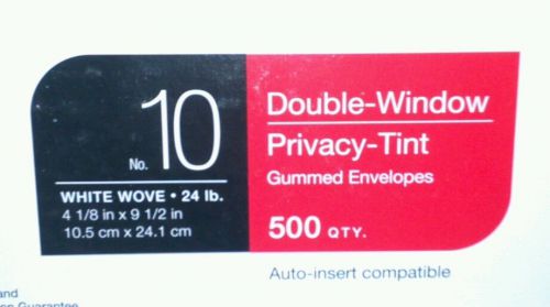 500 Staples no.10 white double window privacy-tint gummed envelopes