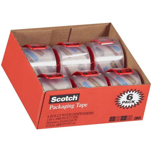 Scotch 3850 clear shipping packing post packaging tape 6 rolls 2x1000&#034; dispenser for sale