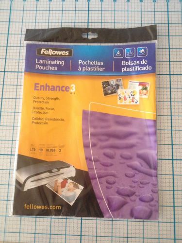 NEW FELLOWES LAMINATING POUCHES ENHANCE 3MIL - 10 PACK -10QTY - OFFICE SUPPLIES