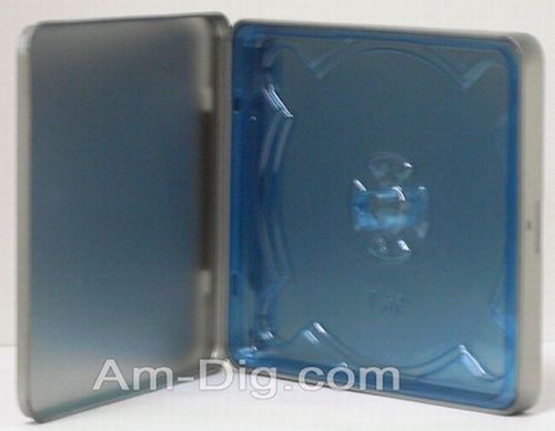 Am-dig tin cd/dvd case square with hinge no window blue tray 25 pack - jct10000 for sale
