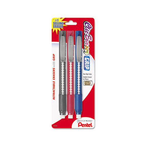 Pentel of America, Ltd. Clic Eraser Pencil-Style Grip Eraser, 3/Pack