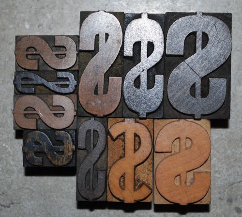 Vintage  Letterpress Wood Printer&#039;s Type set of 10 &#034;$&#034; blocks, mixed fonts