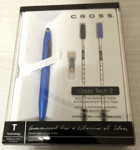 Cross Tech2 Ballpoint &amp; Stylus Pen, Med Pt .7mm, Metallic Blue Barrel, Brand New