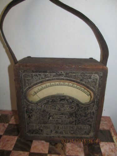 Antique Reliance Instrument Co. Volt Meter, Type F, Wood Case Leather Straps