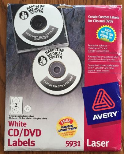 46 NEW Avery 5931 White CD / DVD Labels with Spines for Laser Printer 23 Sheets