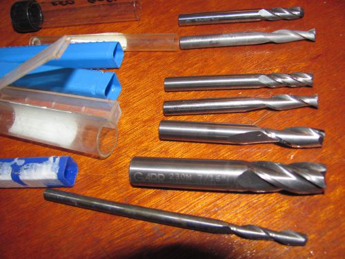 LOT OF 7 MISC SOLID CARBIDE END MILLS , 3/16&#034; TO 7/16&#034;