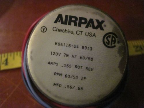 airpax motor K86116-U4 8913 120V 7W HZ 60/50 AMPS .065 ROT REV RPM 60/50 mfd .56