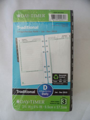 Day Timer Traditional Daily, 2 Page Per Pay Refill, Jan-Dec 2015, Size , #10801