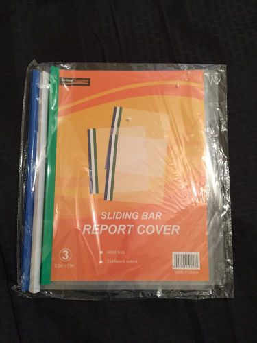 8.5x11&#034; Sliding Bar Report Covers, 3pk by School Supplies. Letter Size, 3 Colors