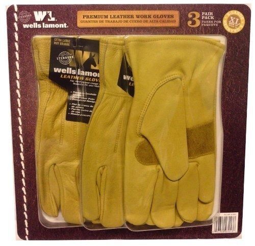 Wells Lamont Premium Leather Work Gloves 3 Pair Pack X-Large