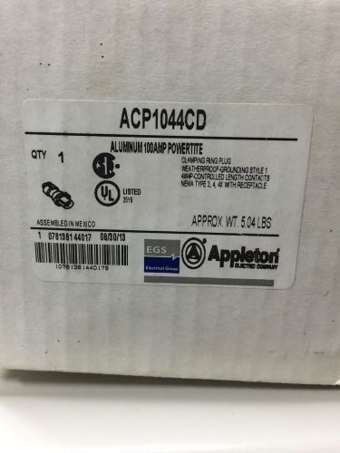 APPLETON NEW! ACP1044CD ALUMINUM 100AMP 4W 4P POWERTITE CLAMPING RING PLUG