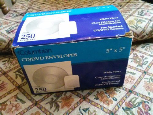 NEW Columbian CD/DVD White Paper Sleeves with Clear Window 250 Pack