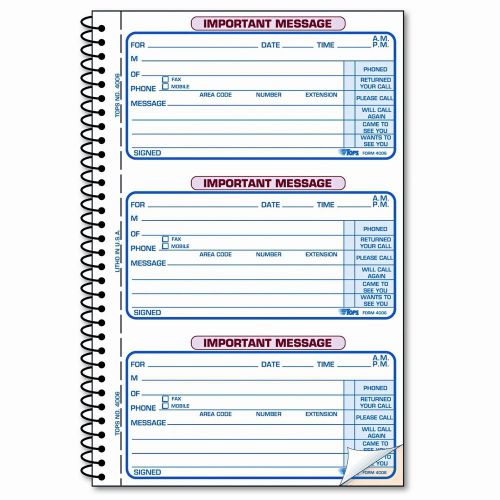 Spiralbound message book, carbonless duplicate, 300 sets/book for sale