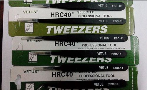 6pcs/lot Different size Vetus ESD Tweezers Anti-Static tweezers ESD10 to ESD 15