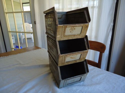 Vintage industrial age, &#034;haceka&#034; metal stacking storage bins, steampunk for sale