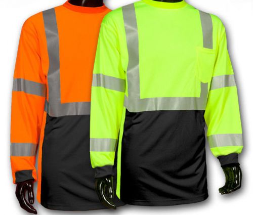 Long Sleeve Black Bottom Class 3 T-Shirt  Size XXXL Safety orange
