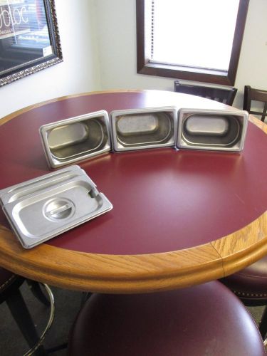 LOT OF (3) STAINLESS STEEL STEAM TABLE PANS W/ LIDS - 1/9 - NO RESERVE - NICE