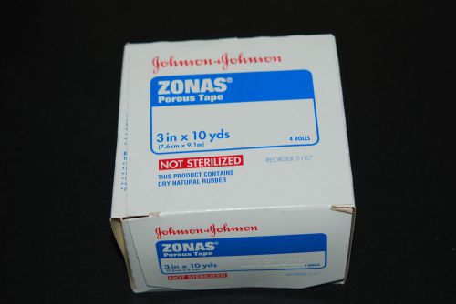 New J&amp;J ZONAS Porous Tape 3&#034;x10 yards 4 roll box #005107 Johnson &amp; Johnson