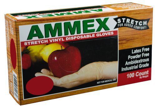 Ammex IVSPF GlovePlus Stretch Vinyl Glove  Latex Free  Disposable  Powder Free