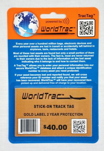 WorldTrac Stick-on TracTag Card w/ 2 Year Membership - RFID Tracking Technology
