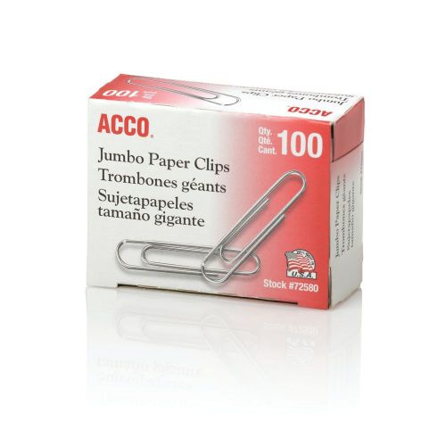 NEW ACCO Paper Clips, Economy, Smooth, Jumbo, 100/Box, 10 Boxes (72580)