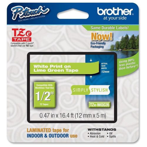 Brother TZe-MQG35 White on Lime Green Label Tape
