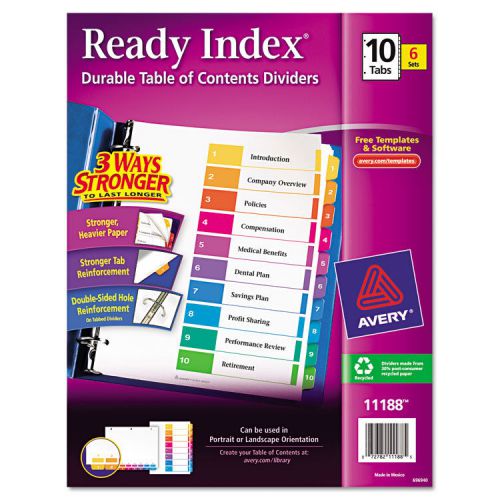 Ready index contemporary contents divider, 1-10, multicolor, letter, 6 sets/pack for sale