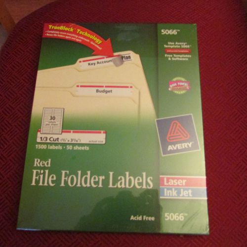 Avery File Folder Labels 1/3 Cut 1500 count,Laser Ink jet,Red#5066