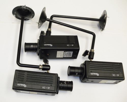 Lot of 3 Used Ultrak KC-1P CCD Security Camera w/ Mounts, 3.5-8mm Lens Auto Iris