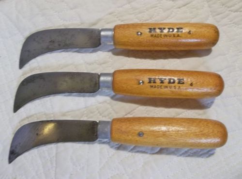 ot of 3 Vintage Hyde #4 &amp; Roberts Wood Handle Carpet Linoleum Cutters Knives