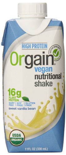 Orgain vegan nutritional shake on the go, sweet vanilla bean, 11 ounce, 12 packs for sale