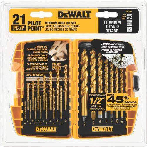 Dewalt dw1361 titanium pilot point drill bit set, 21-piece for sale