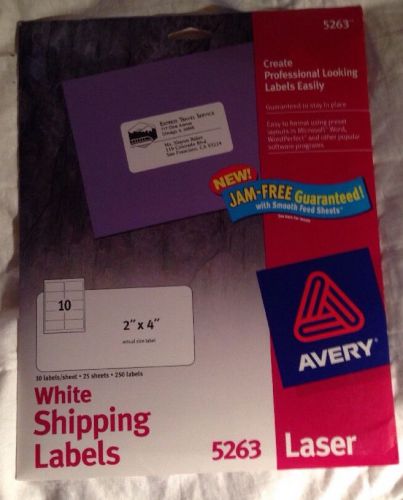 Avery White Shipping Labels for Laser Printers 2&#034; x 4&#034; 250 Labels 5263 NEW