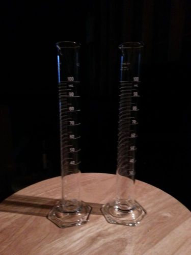 2x 100 mL Glass Graduated Cylinder Chemistry Bio Lab