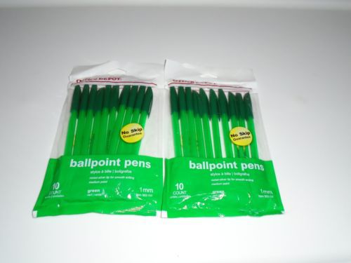 2 pack Office Depot Ballpoint Green pen medium point 902-337