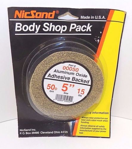 NicSand Body Shop Pack - Aluminum Oxide Adhesive Backed 50D Grit, 5&#034;, 15 Count
