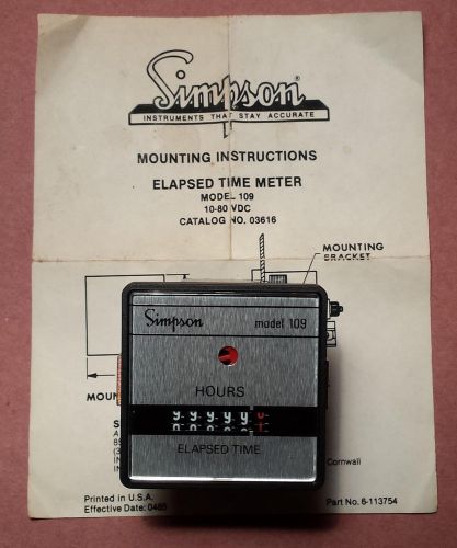 Simpson Elapsed Time Meter - Model 109 - 10-80VDC