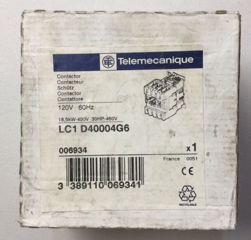 Telemecanique Contactor Lc1 D40004G6 120V 60 Hz