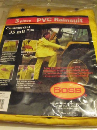 New Boss Commercial 35 Mil 3 Piece RainSuit PVC Jacket &amp; Bibs Large