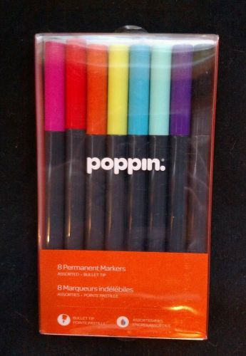 Poppin Brand Permanent Markers- 8 pc. set - Assorted Colors Bullet Tip WorkHappy