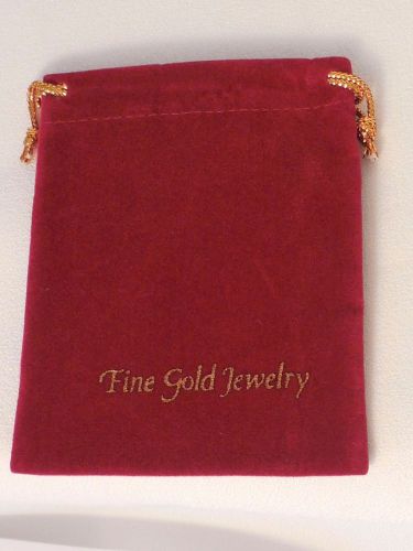 24 Burgundy Faux Velvet Jewelry Bags Pouch &#034;Fine Gold Jewelry&#034; Imprint on Front