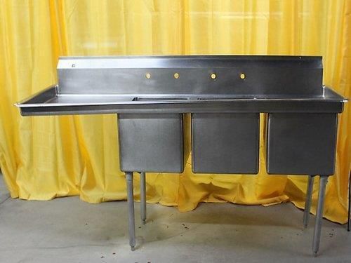 Aero 79&#034; nsf commercial 3 compartment sink w/left drainboard for sale