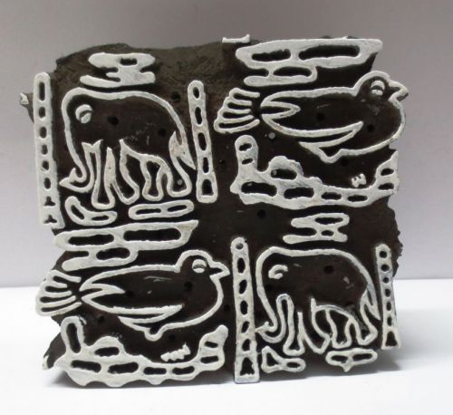 Wooden hand textile fabric block print stamp bold elephant n bird carving design for sale