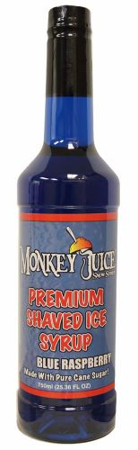 Blue raspberry snow cone syrup - made with pure cane sugar - monkey juice brand for sale