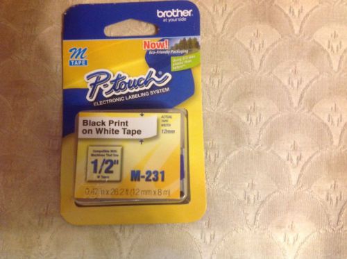 Brother Ptouch M tape 1/2&#034; Black print on White Tape M-231