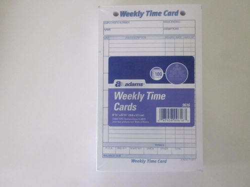 Adams Weekly Time Cards 9616 - 4 1/4&#034; x 6 3/4&#034; - 100  Each New