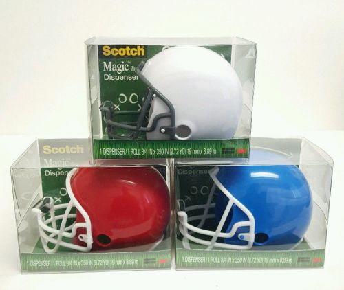 Scotch RED/WHITE/&amp; BLUE 3 Pack Football Helmet Shaped Magic Tape Dispenser