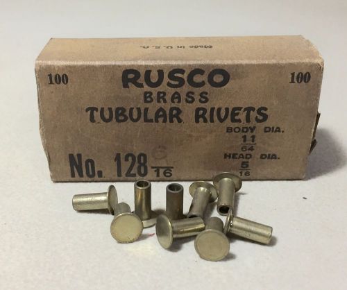 BOX OF 100 RUSCO BRASS TUBULAR BRAKE RIVETS, # 128 6/16, Body 11/64&#034; Head 5/16&#034;