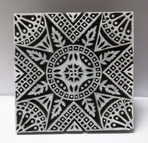 INDIAN WOODEN HAND CARVED TEXTILE PRINT FABRIC BLOCK STAMP BOLD DESIGN SQUARE