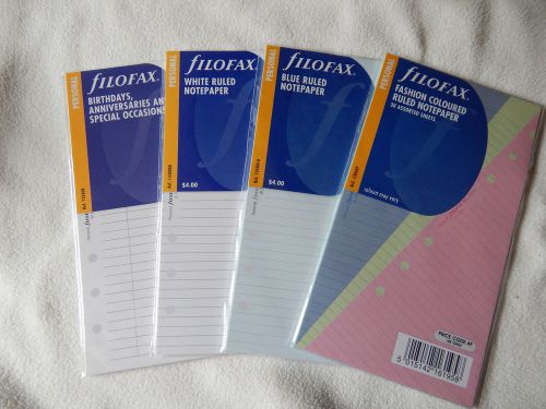 Filofax Personal Size Organiser Refill Inserts Notepaper White, Blue &amp; Asst.Col